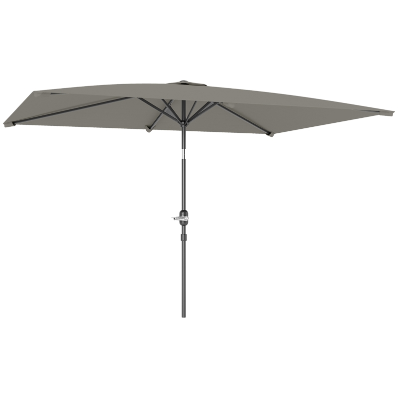 Best 3x2m Patio Parasol Garden Umbrellas Canopy with Aluminium Tilt Crank Rectangular Sun Shade Steel, Light Grey