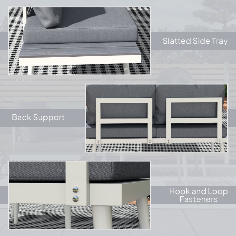 Best 3 Piece Garden Furniture Set with 5-Level Adjustable Lounger, L Shaped Garden Corner Sofa with Cushions, Mesh Seat, Slatted Wood-Grain Table, Outdoor Furniture Set for Conservatory, Grey - Image 9