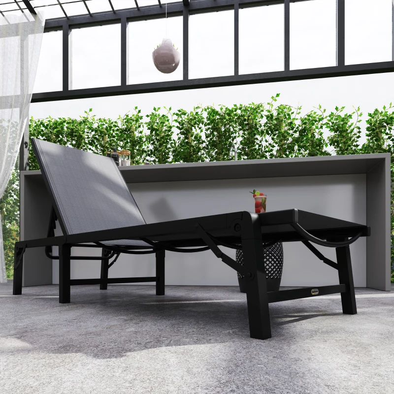 Best Folding Sun Lounger, 5-Position Adjustable Garden Chaise Lounge Sunbed, Steel Frame Reclining Chair for Beach, Porch, Patio, Camping, Light Grey - Image 8