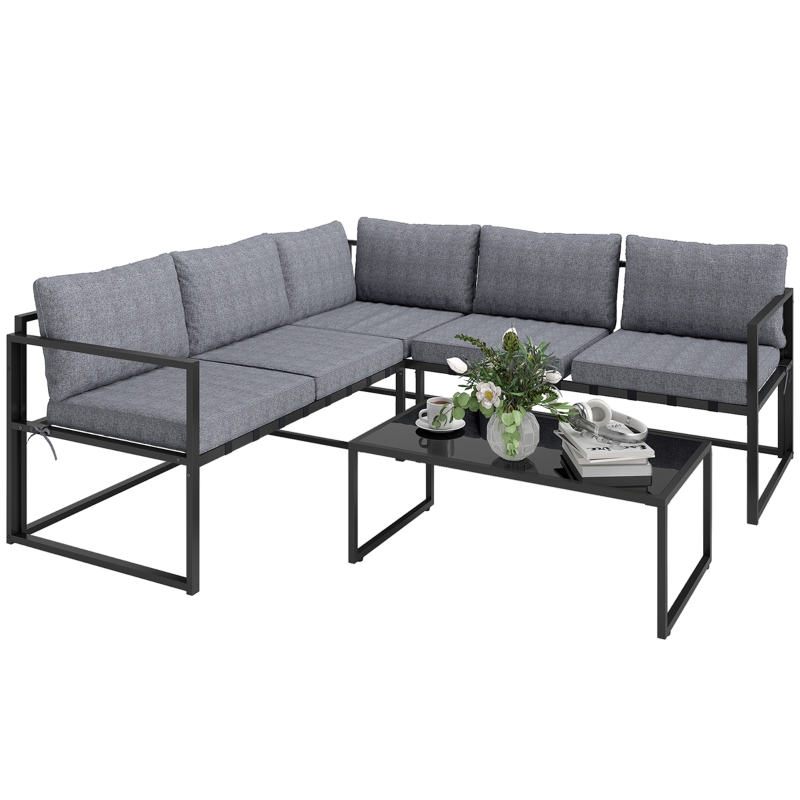 Best Three-Piece L Shaped Garden Furniture Set with Cushions - Grey - Image 10
