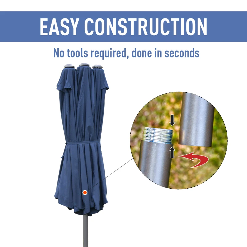 Best 4.6M Sun Umbrella Canopy Double-sided Crank Sun Shade w/ Cross Base Dark Blue - Image 6
