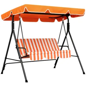 Best 3 Seater Canopy Swing Chair Garden Rocking Bench Heavy Duty Patio Metal Seat w/ Top Roof - Orange