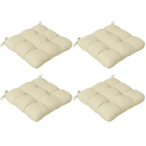 Best 4-Piece Seat Cushion Pillows Replacement, Patio Chair Cushions Set with Ties for Indoor Outdoor, Beige