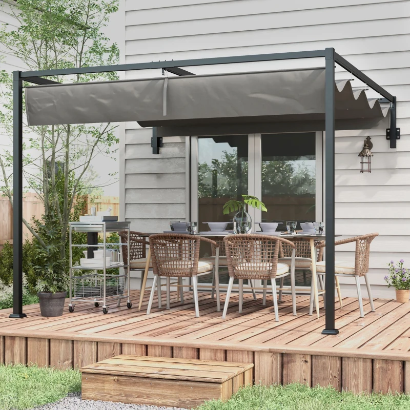Best 2 x 3(m) Lean To Steel Pergola, with Moving Fabric Canopy - Dark Grey - Image 8