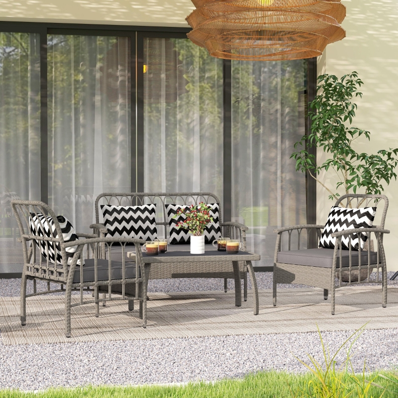 Best Four-Piece Rattan Cut-Out Sofa Set - Grey - Image 10