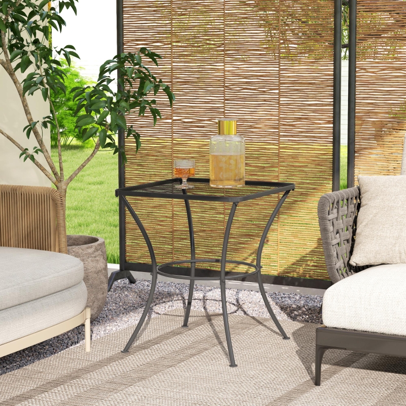 Best 60cm Square Garden Table, Outdoor Metal Bistro Side Desk with Mesh Top, Black - Image 10
