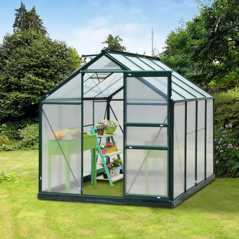Best 6 x 8ft Polycarbonate Greenhouse, Large Walk-In Green House with Slide Door and Window, Garden Plants Grow House with Aluminium Frame and Foundation, Dark Green - Image 2