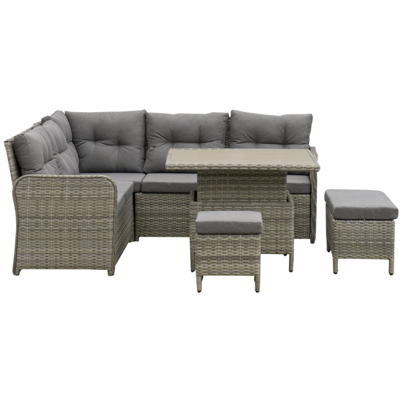 Best 6 Pieces Outdoor PE Rattan Garden Furniture, Patio Wicker Sectional Conversation Corner Sofa w/ Soft Padded Cushion & Liftable Coffee Table, Grey - Image 11