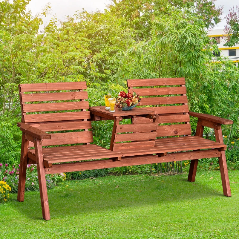 Best Fir Wood Convertible 2 to 3 Seater Outdoor Garden Bench Wood Tone - Image 2