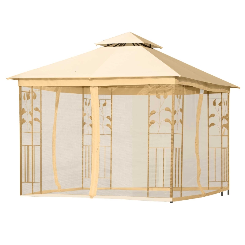 Best 3(m) x 3(m) Garden Gazebo, Double Roof Outdoor Gazebo Canopy Shelter with Netting, Solid Steel Frame, for Garden, Lawn and Deck, Beige - Image 12