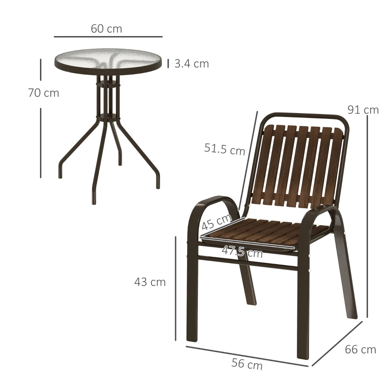 Best 3 Pieces Patio Bistro Set with Stackable Chairs, Tempered Glass Table, for Outdoor, Balcony, Patio, Garden, Dark Brown - Image 3
