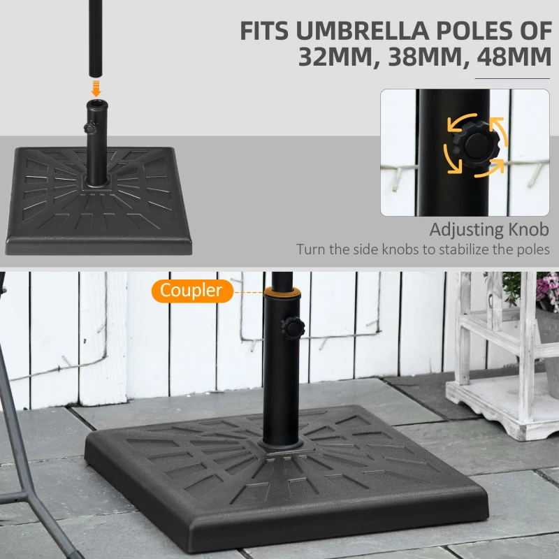 Best 19kg Resin Garden Parasol Base Holder, Square Outdoor Market Umbrella Stand Weight for Poles of Φ32mm, Φ38mm, and Φ48mm, Black - Image 4