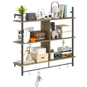 Best Three-Tier Floating Shelf - Grey Wood Effect