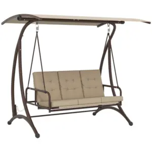 Best 3 Seater Garden Swing Seat Bed, Convertible Swing Chair Bench with UPF30+ Adjustable Canopy, Cushioned Seat and Weather Resistant Steel Frame, Khaki
