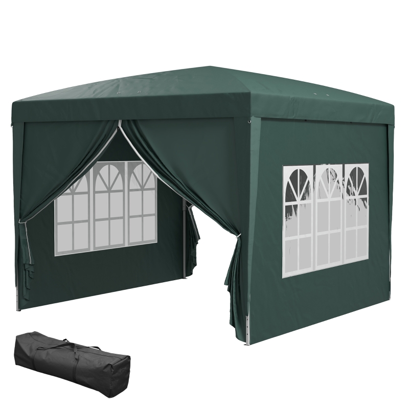 Best 3 x 3m Pop Up Gazebo, Wedding Party Canopy Tent Marquee with Carry Bag and Windows, Green - Image 11