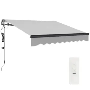 Best 2.5 x 2m Electric Awning with Remote Controller, Aluminium Frame DIY Retractable Awning, UV30+ Sun Shade Canopy for Garden Patio Deck Door Window, Light Grey