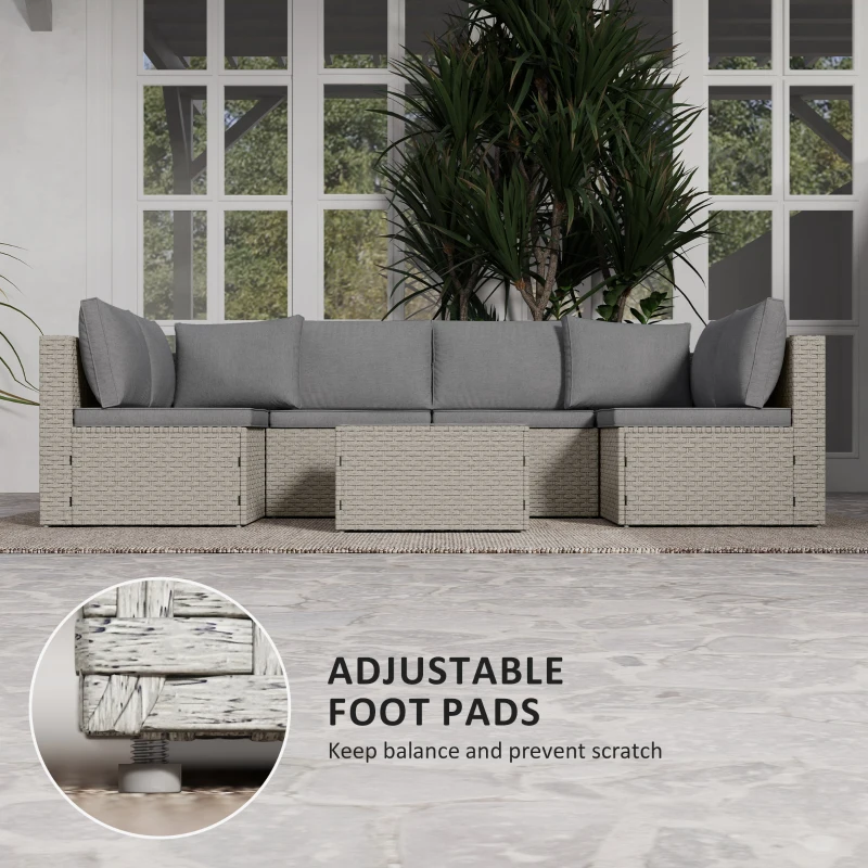 Best 7 Pieces Rattan Garden Furniture Set, 6 Seater Garden Corner Sofa with Wide Seat, Cushions and Glass Top Table, Sectional Outdoor Furniture Conservatory Set for Patio, Light Brown - Image 8