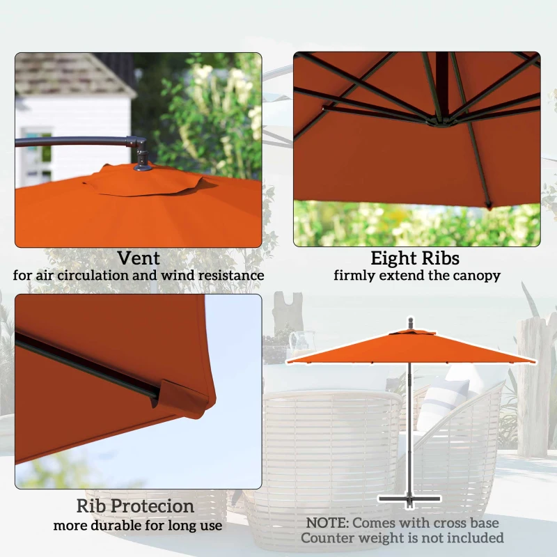 Best 2.45m Overhanging Cantilever Parasol, with Cross Base - Orange - Image 5