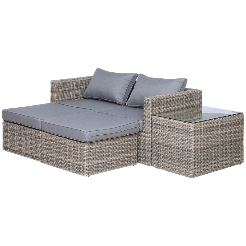 Best 5 Piece Rattan Garden Furniture Set w/ 10cm Thick Cushions, Aluminium Frame Wicker Outdoor Balcony Sofa Set with Corner Armchairs, Ottomans, and Glass Top Table, Mixed Brown - Image 12