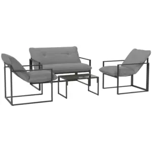 Best Four-Piece Relaxed Back Garden Dining Set - Black/Light Grey