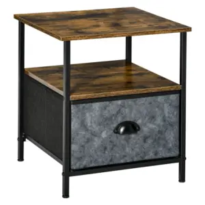 Best Bedside Table, Nightstand with Non-Woven Fabric Drawer, Side Table, End Table for Living room, Bedroom, Rustic Brown