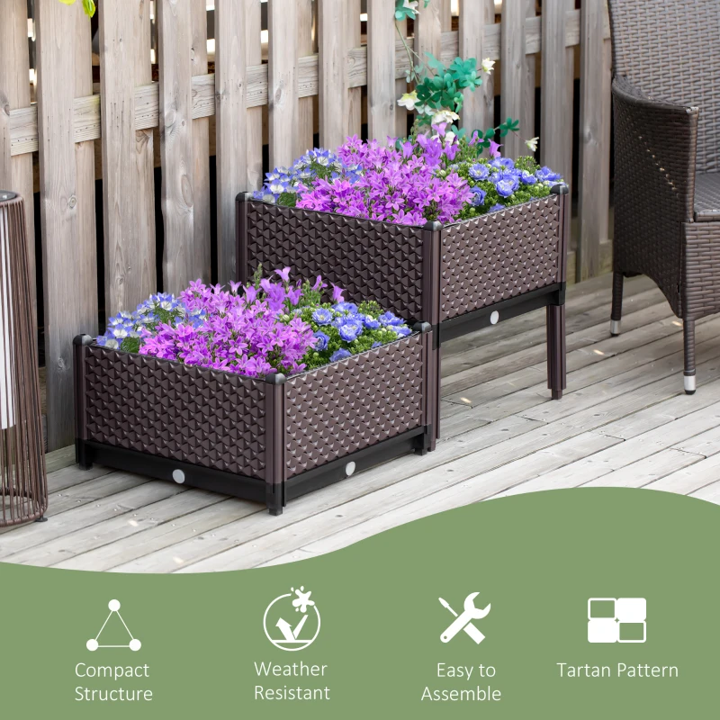 Best 50cm x 50cm x 46.5cm Set of 2 41L Plastic Raised Garden Bed, Planter Box, Flower Vegetables Planting Container with Self-Watering Design and Drainage Holes for Patio Balcony - Image 6