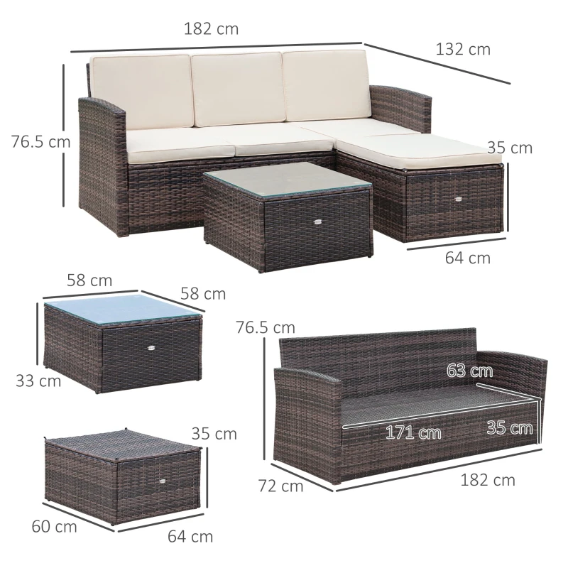 Best 3 Pieces Outdoor PE Rattan Corner Sofa Set with Thick Cushions, Patio Rattan Garden Furniture with Glass Top Coffee Table and Footstool, Brown - Image 3