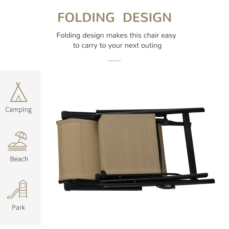 Outdoor Set of 2 Outdoor Sun Lounger 10-Position Adjustable Texteline Folding Reclining Chairs with Footrest for Patio Garden, Beige - Image 4