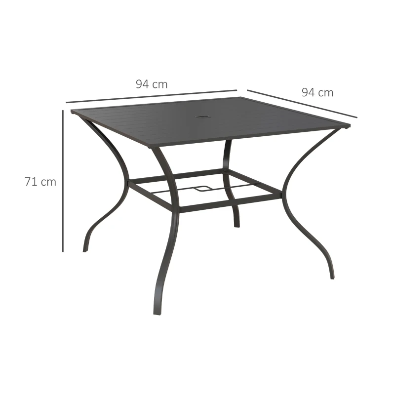 Best 94 x 94 cm Garden Table with Parasol Hole, Outdoor Dining Garden Table for Four with Slatted Metal Plate Top, Dark Grey - Image 3