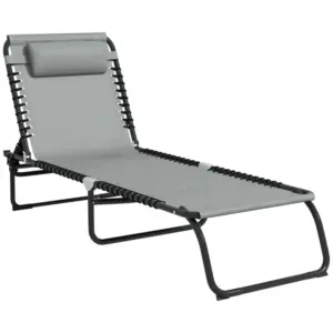 Best Folding Sun Lounger, with Four-Position Back - Light Grey