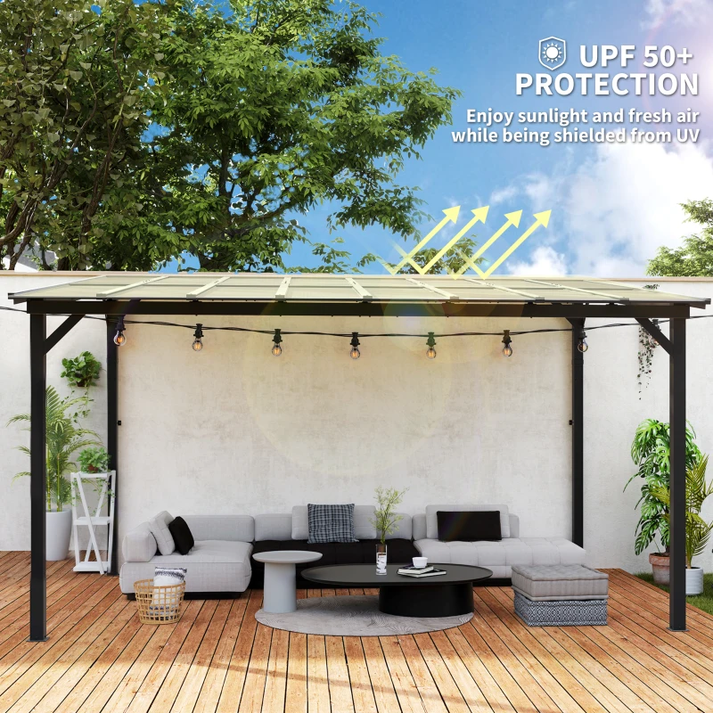 Best 3 x 4.3m Metal Pergola with UPF 50+ and Waterproof Polycarbonate Roof, Wall-Mounted or Free Standing Garden Gazebo, Wind-resistant Outdoor Sun Shade, Dark Grey - Image 4