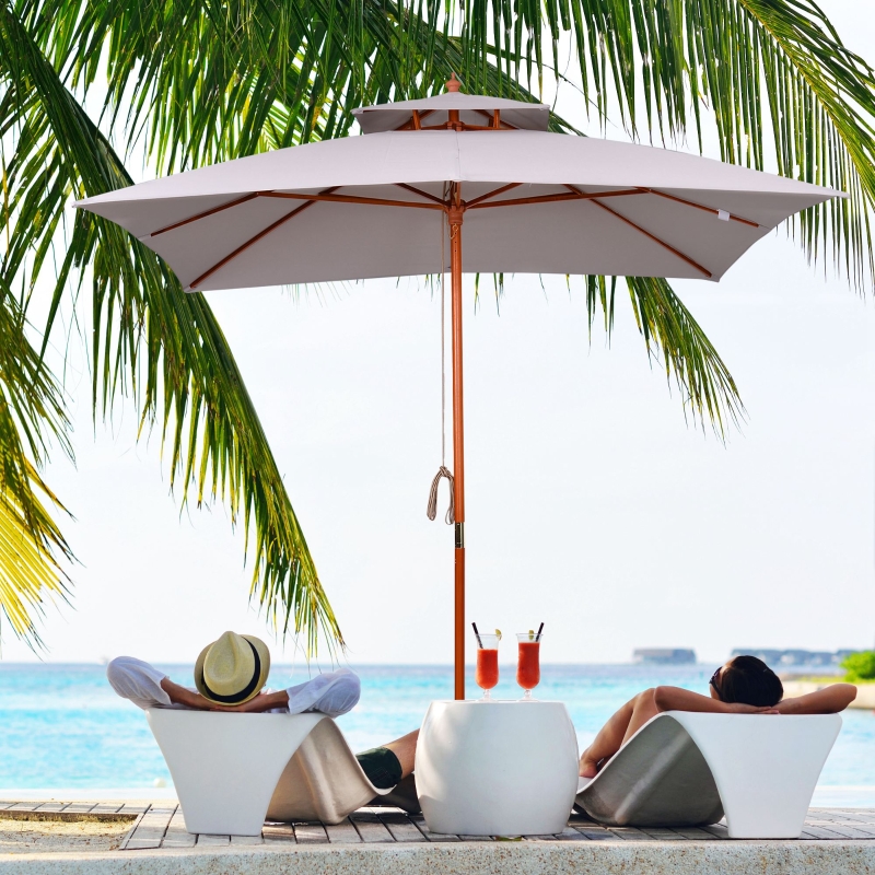 Best 3 x 3 (m) Garden Parasol Umbrella, Large Square Outdoor Patio Sunshade Canopy with Double Tier, 48 mm Wooden Pole, 8 Ribs for Balcony, Grey - Image 10