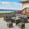 Best 8 Seater Patio wicker Sofa Set ,Outdoor Couch with Table & Cushions, Grey - Image 2