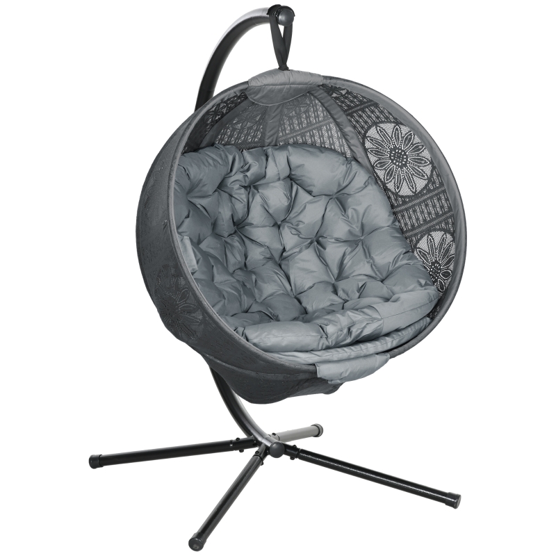 Best Round Egg Basket Chair, with Steel Stand, Charcoal Grey - Image 10