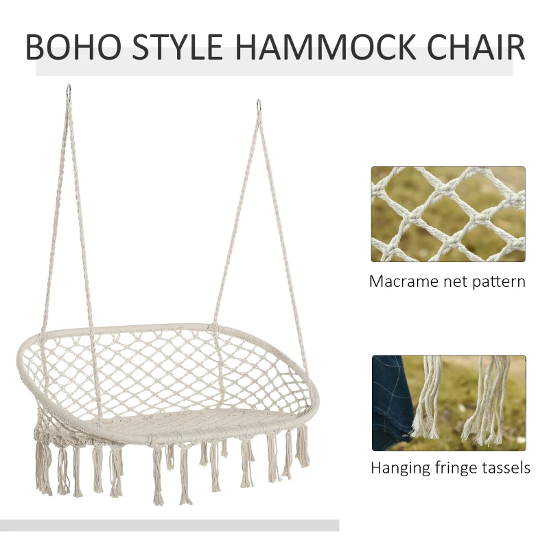Best Hanging Hammock Chair Cotton Rope Porch Swing with Metal Frame, Large Macrame Seat for Patio, Garden, Bedroom, Living Room, Cream White - Image 4