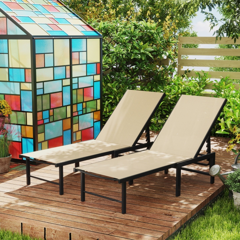 Best Set of Two Reclining Sun Loungers - Khaki - Image 10