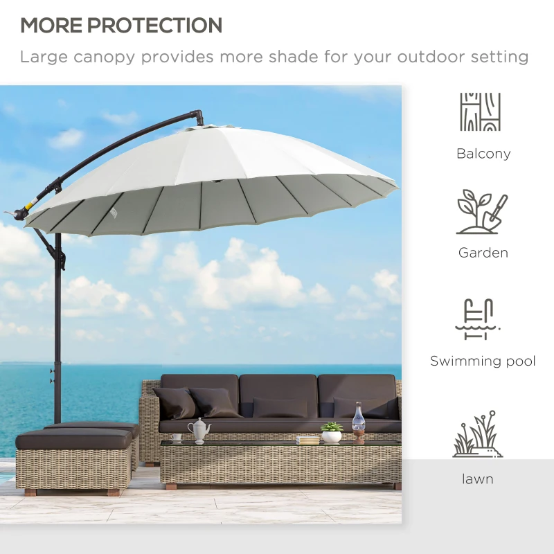 Best 3(m) Cantilever Umbrella 18 Ribs & Vents Adjustable Angle for Patio Cream White - Image 7