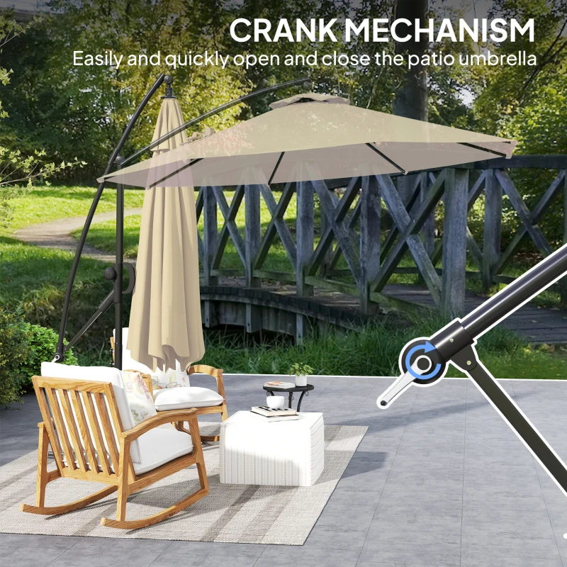 Best 3(m) Garden Cantilever Parasol with Cover and Wind Protection Strap, Round Overhanging Umbrella with Crank Handle and Tilt, Banana Patio Umbrella for Outdoor Sun Shade, UPF50+, Khaki - Image 8