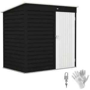 Best 6 x 4ft Metal Garden Storage Shed, Outdoor Tool Storage Shed with Lockable Door and Gloves for Garden, Patio, Dark Grey