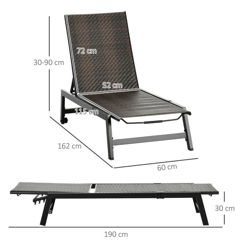 Best Rattan Sun Lounger, with Five-Position Back - Brown/Black - Image 3
