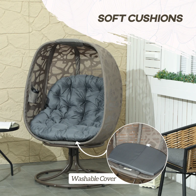 Best Swivel Egg Chair with Cushions, Foldable Basket Seat and Metal Frame, Indoor Outdoor Lounge Chair for Balcony, Patio and Living Room, Grey - Image 5