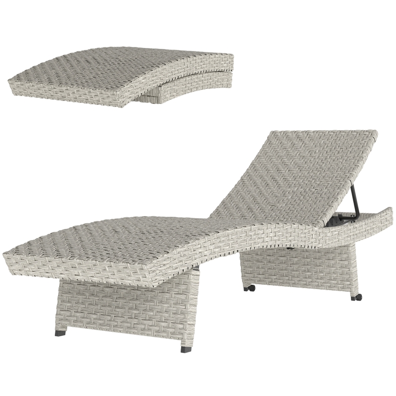 Best Outdoor PE Rattan Sun Lounger, Folding Wicker Garden Lounger Recliner with 4-Level Adjustable Backrest, Rolling Sunbed Lounge Chair with Wheels, Non-Slip Legs for Balcony, Beach, Grey - Image 11
