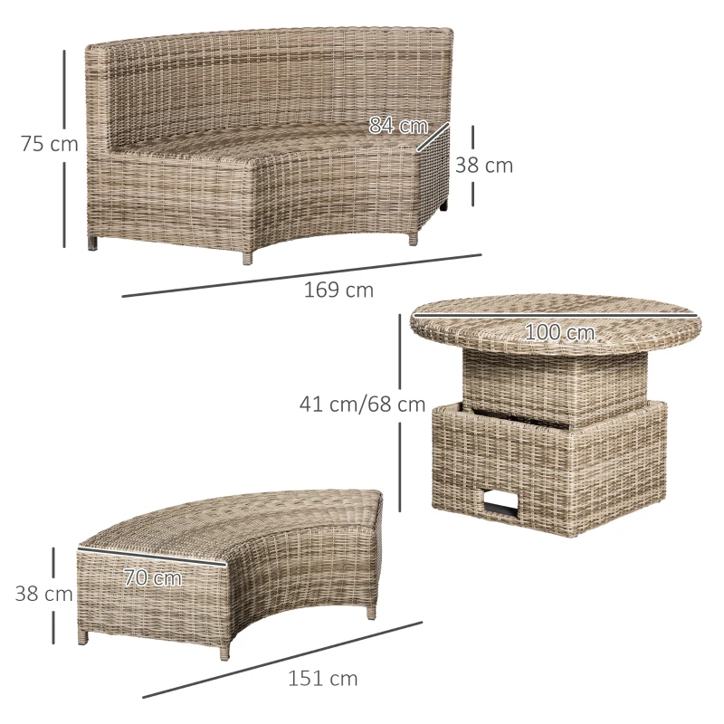 Best 5 Pieces Outdoor PE Rattan Round Garden Daybed with Cushions, Aluminium Patio Furniture Set Lounge Chair Conversation Sofa Set with Liftable Coffee Table and Protect Cover, Grey - Image 3