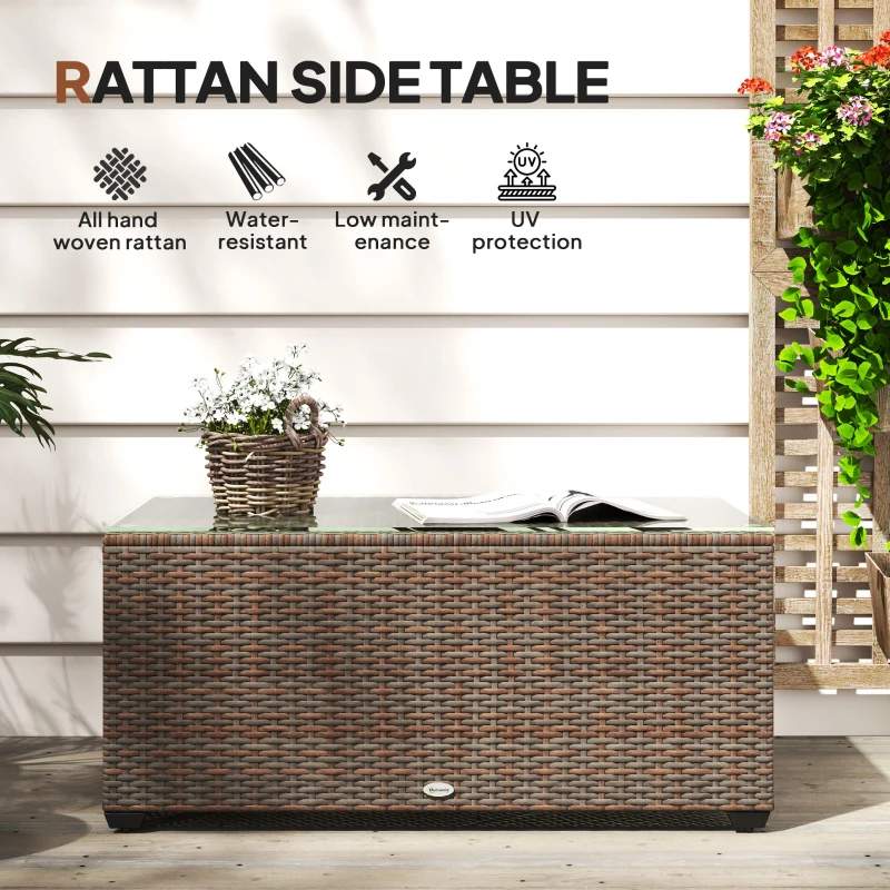 Best 90 x 50cm Glass-Top Rattan Side Table - Brown - Image 4