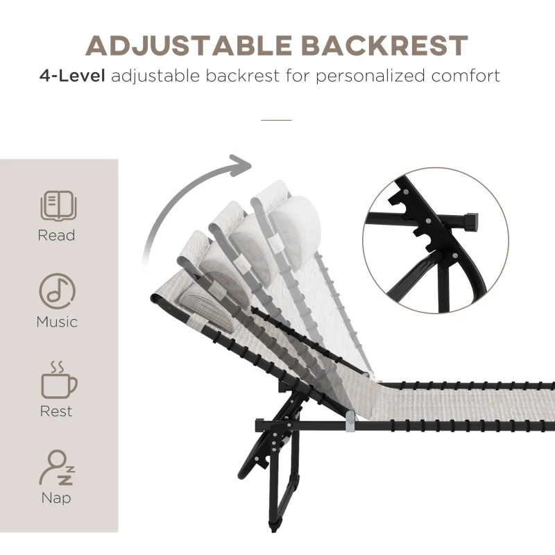 Best Set of Two Folding Sun Loungers, with Four-Position Backs - Cream - Image 4