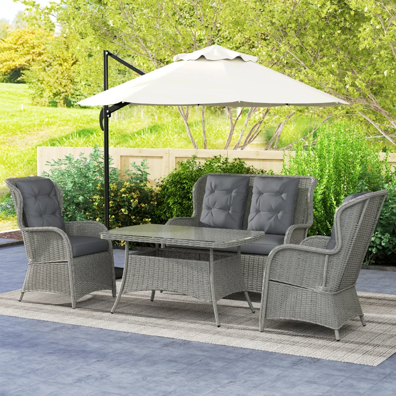 Best Garden PE Rattan Dining Sofa Set, Outdoor 4 Seater Wicker Furniture, High Back Chairs with Cushions, Tempered Glass Coffee Table for Patio, Light Grey - Image 2