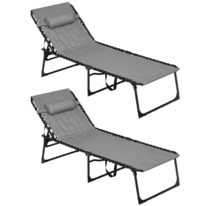 Best Set of Two Sun Loungers, with Five-Position Reclining Backs - Grey
