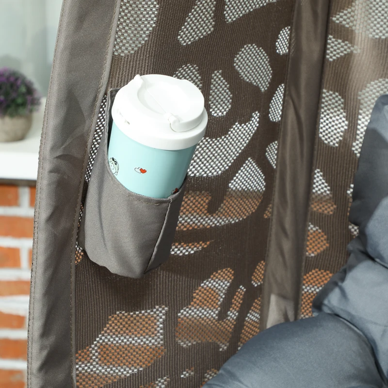 Best Swivel Egg Chair with Cushions, Foldable Basket Seat and Metal Frame, Indoor Outdoor Lounge Chair for Balcony, Patio and Living Room, Grey - Image 8