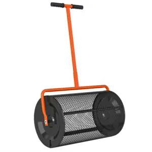 Best Compost Spreader, 24" Peat Moss Spreader with Height Adjustable T Shaped Handle and Metal Mesh Basket, Garden Spreader for Seeding, Spreading Manure, Orange