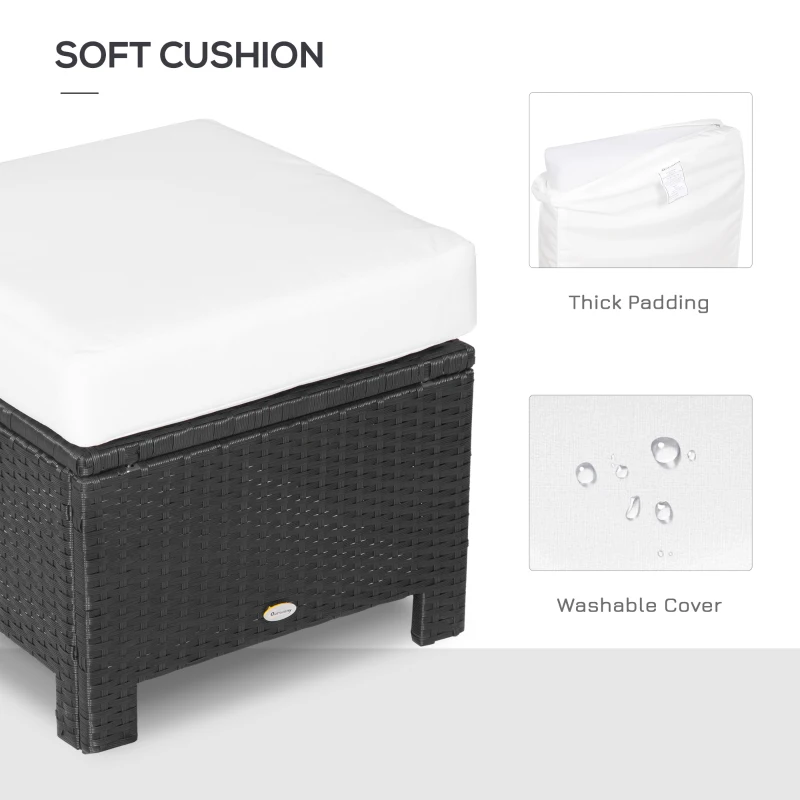 Best Rattan Footstool Wicker Ottoman with Padded Seat Cushion Outdoor Patio Furniture for Garden Poolside Living Room, 50 x 50 x 35 cm, Black - Image 5